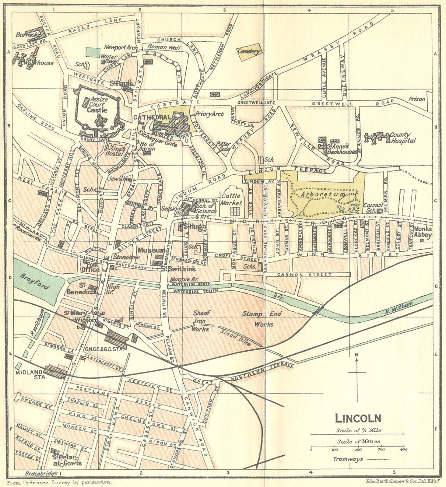 LINCS. Lincoln Town Plan 1924 old antique vintage map chart